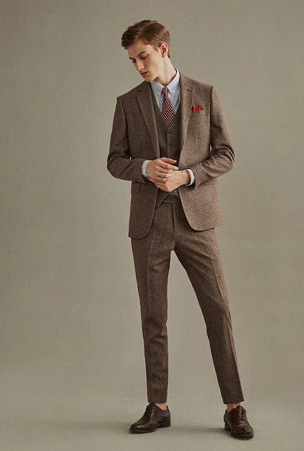 Herringbone 3 Piece Suit Blazer Vest Trousers