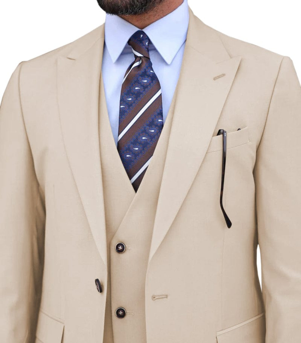 Peak Lapel 3 Piece Suit Blazer Vest Trousers