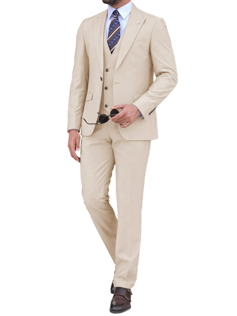 Peak Lapel 3 Piece Suit Blazer Vest Trousers