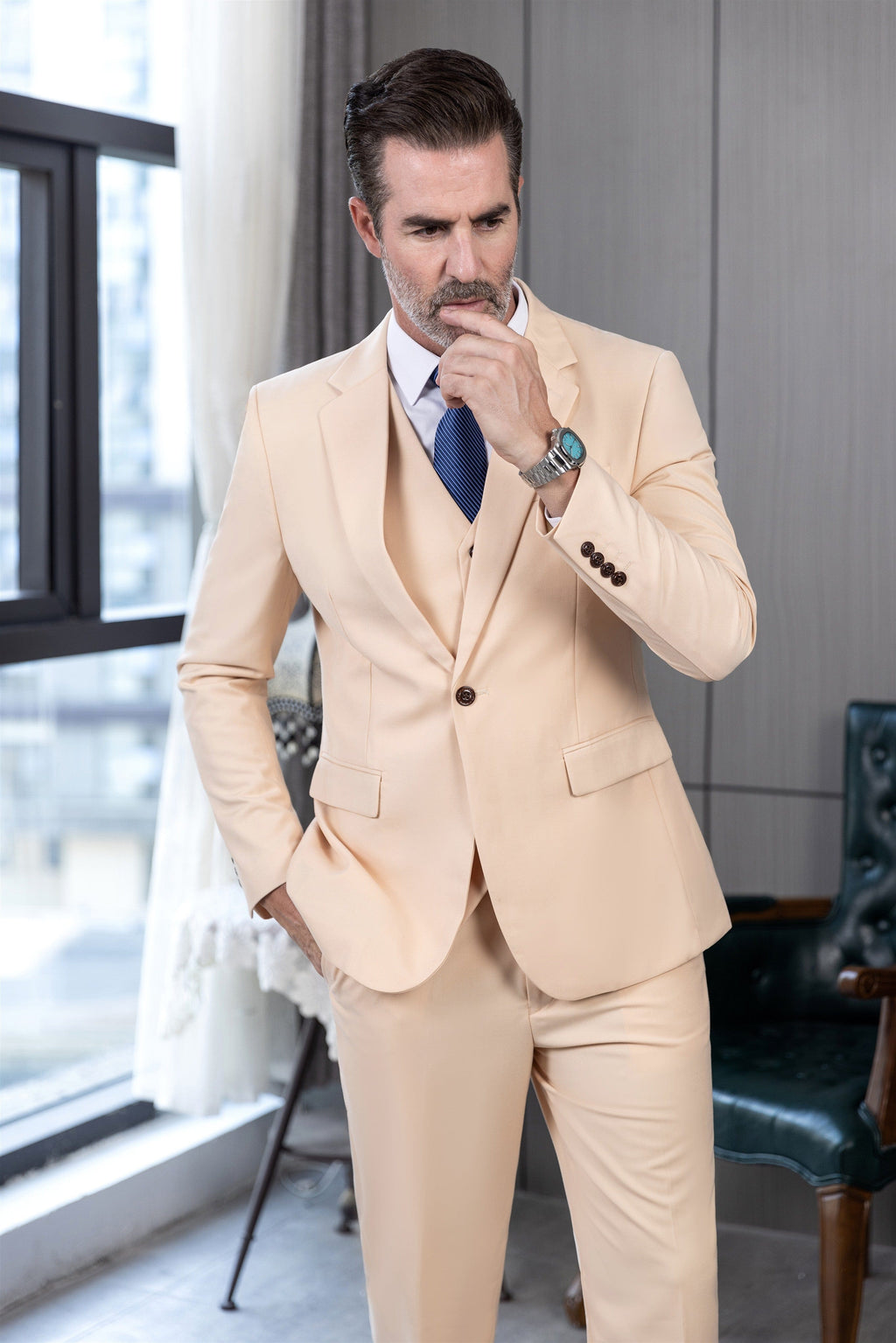 Notch Lapel Business 3 Piece Suit Blazer Vest Trousers