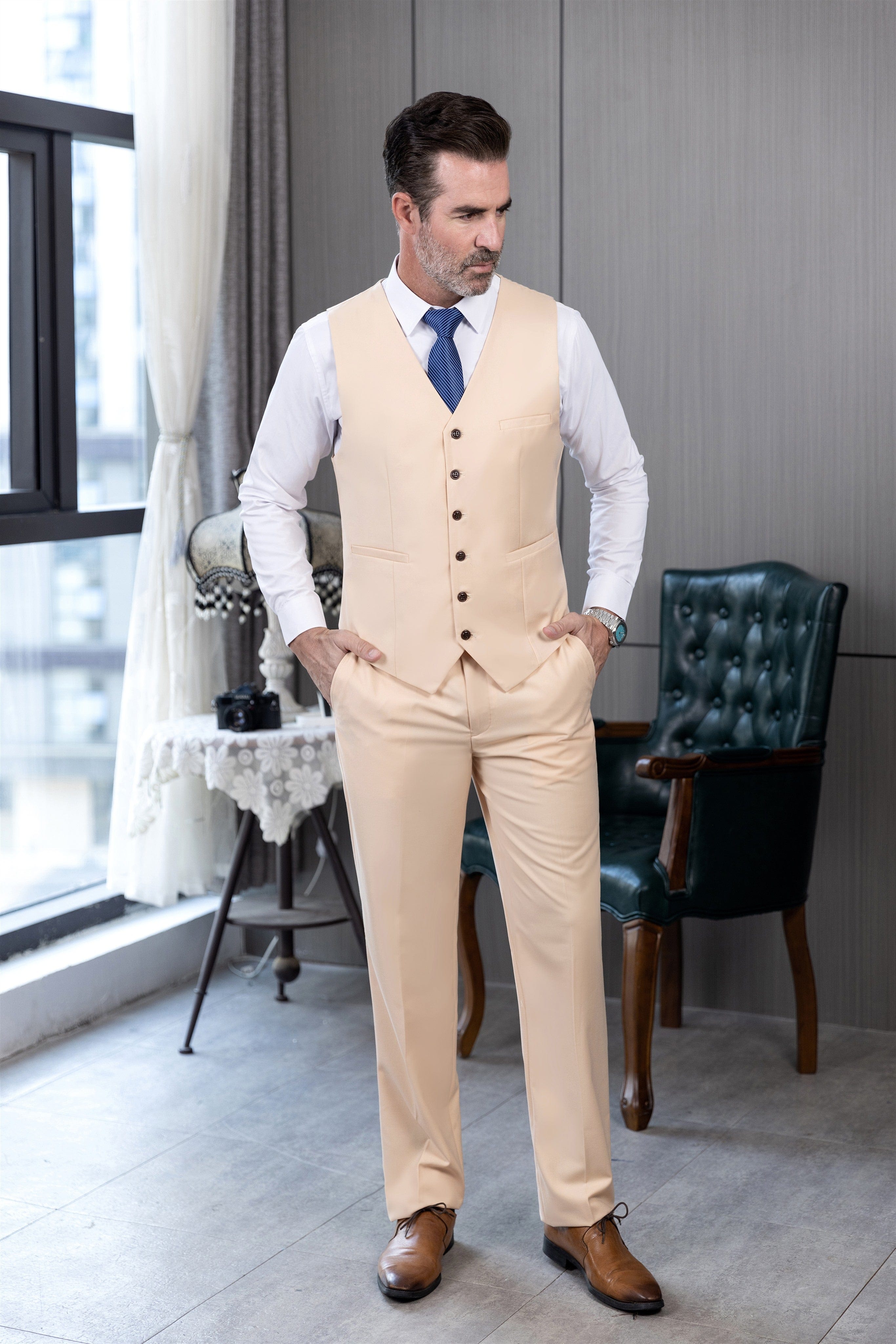 Notch Lapel Business 3 Piece Suit Blazer Vest Trousers