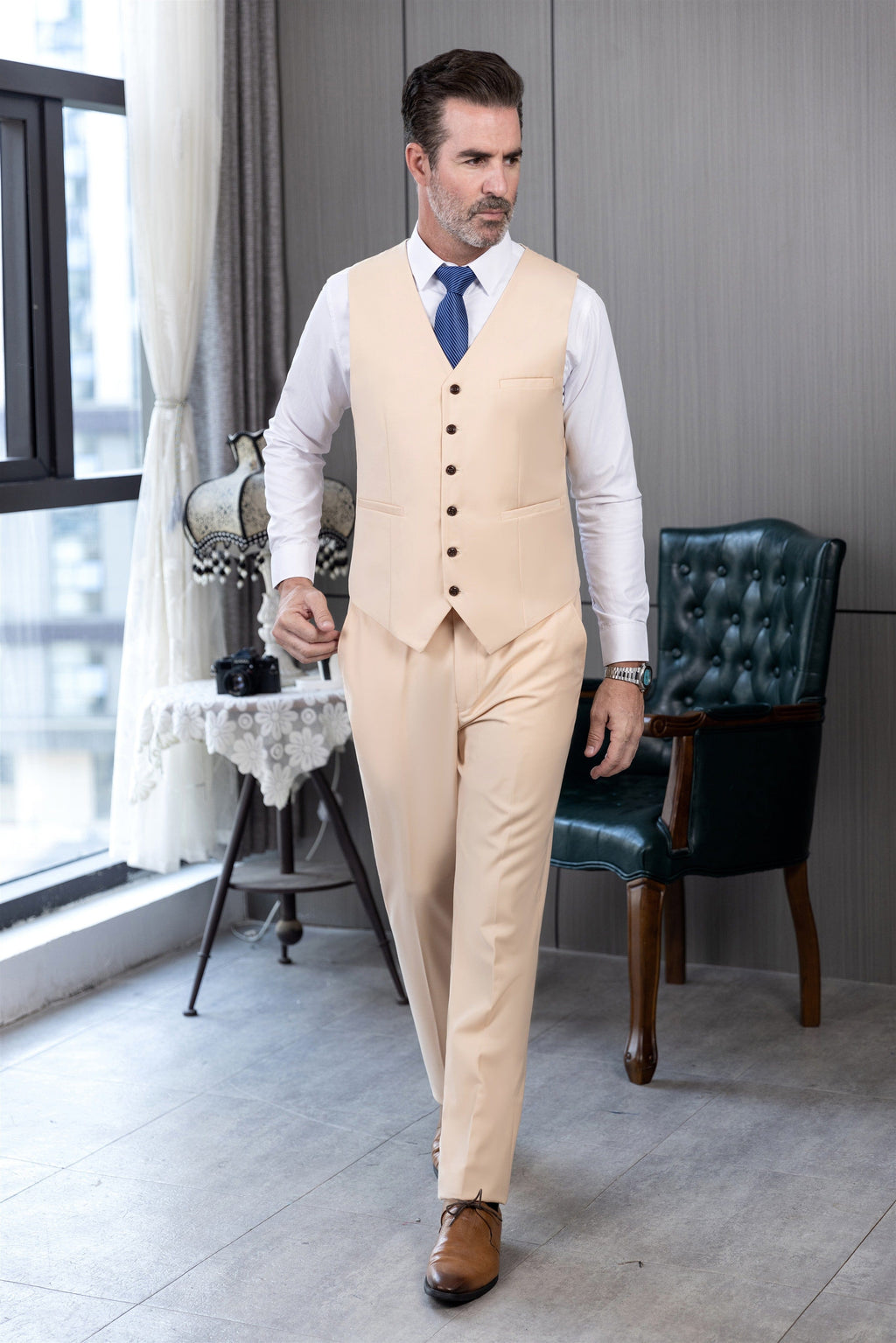 Notch Lapel Business 3 Piece Suit Blazer Vest Trousers
