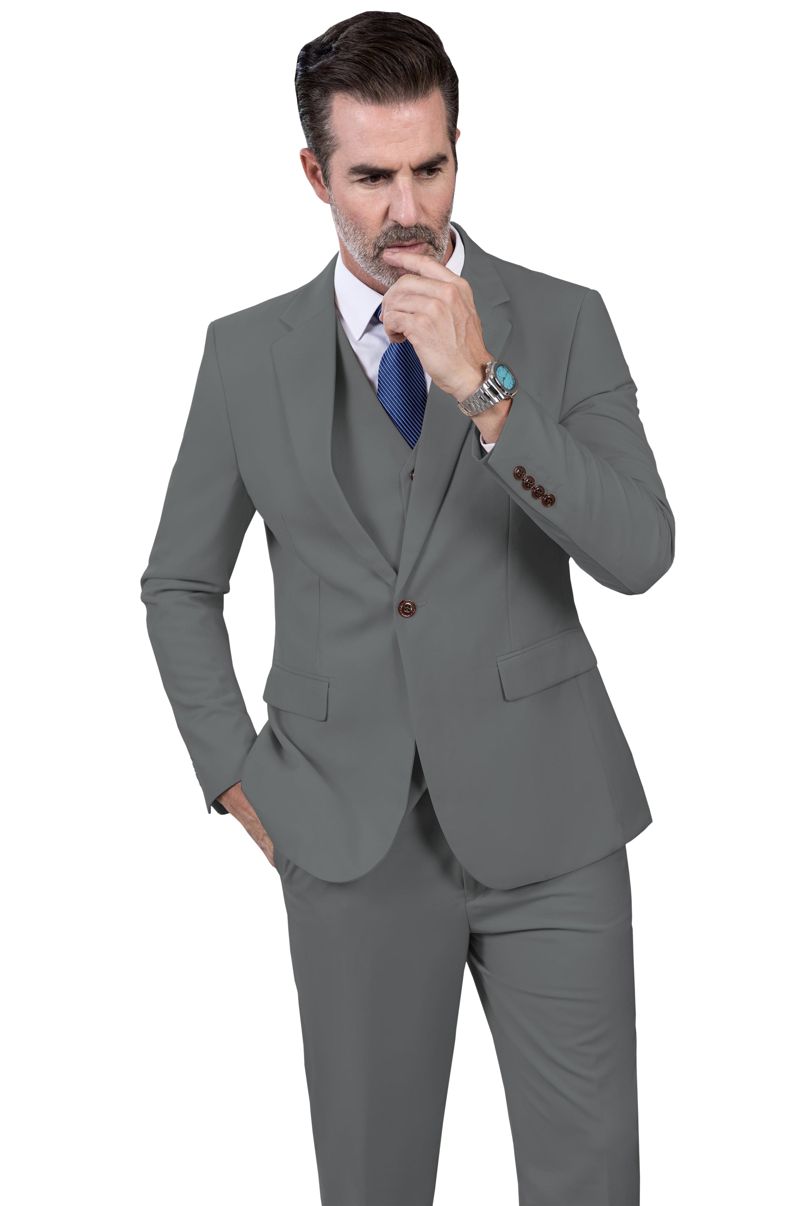 Notch Lapel Business 3 Piece Suit Blazer Vest Trousers