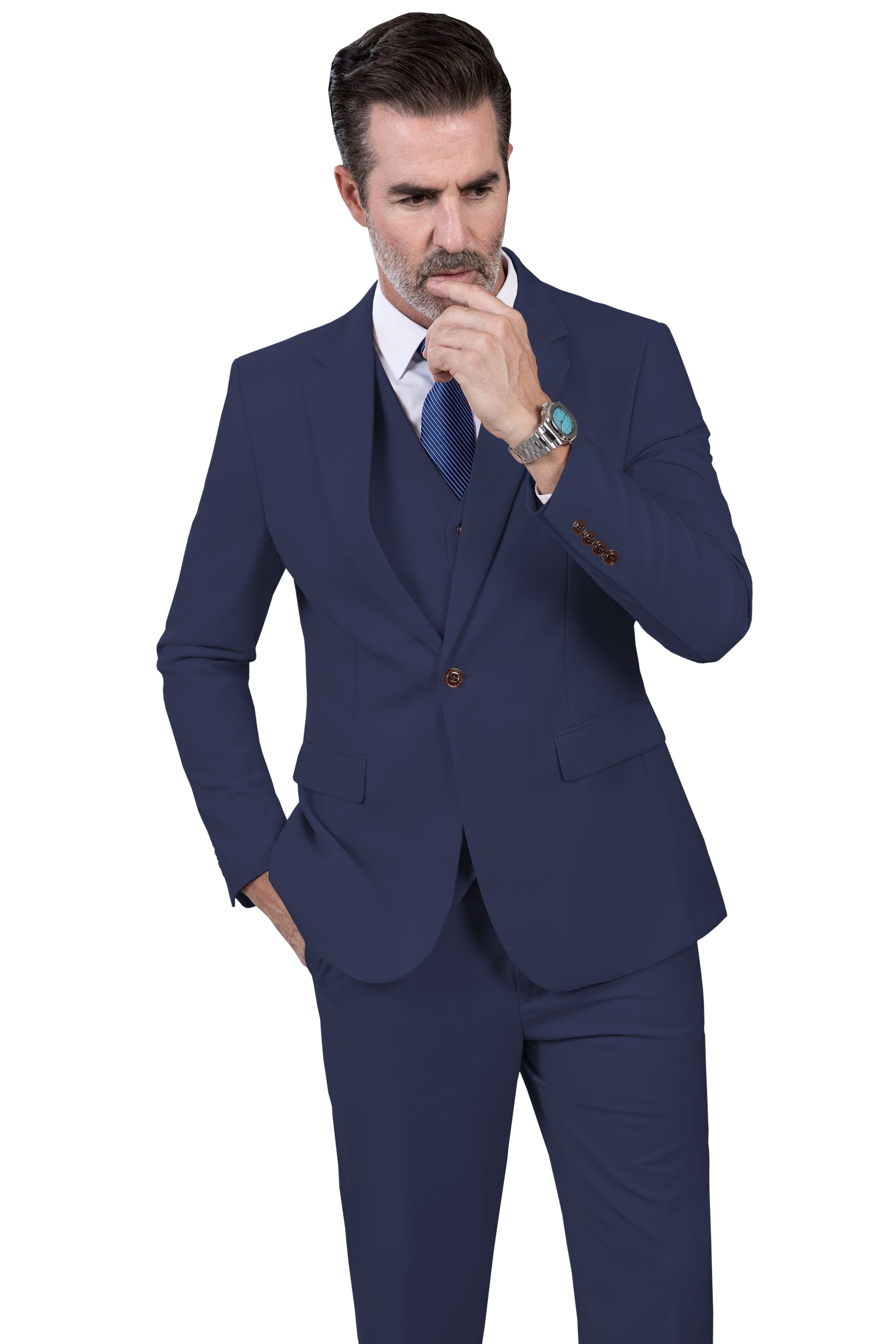 Notch Lapel Business 3 Piece Suit Blazer Vest Trousers