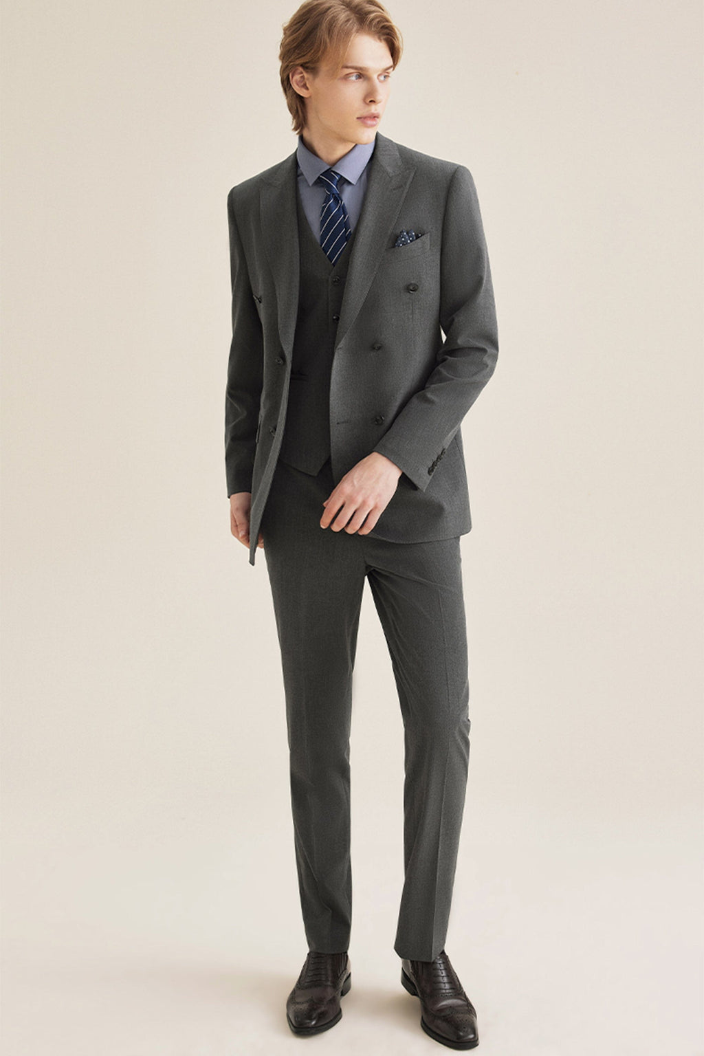 Double Breasted Slim Fit Wedding Business 3 Piece Suit Blazer Vest Trousers