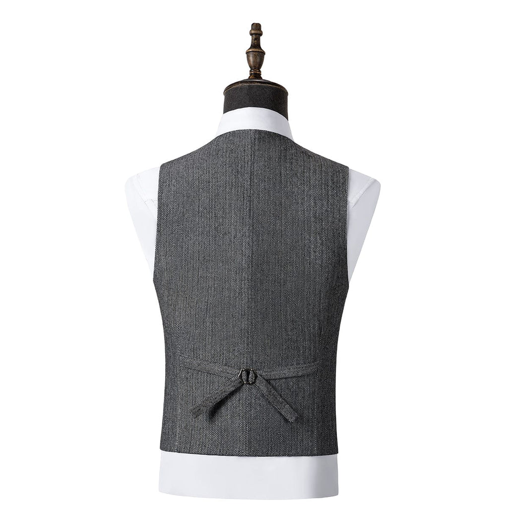 Herringbone Peak Lapel Business 3 Piece Suit Blazer Vest Trousers