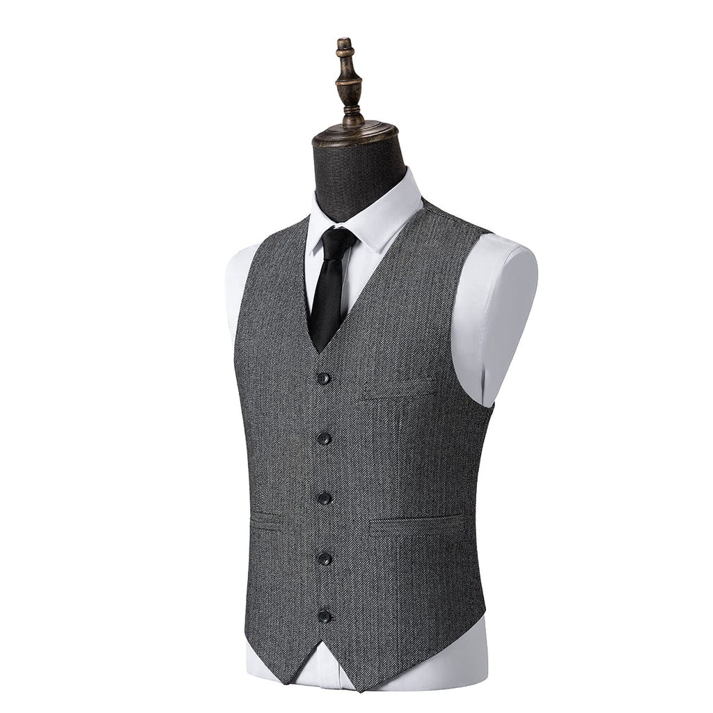 Herringbone Peak Lapel Business 3 Piece Suit Blazer Vest Trousers