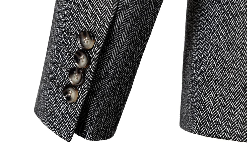 Herringbone Peak Lapel Business 3 Piece Suit Blazer Vest Trousers
