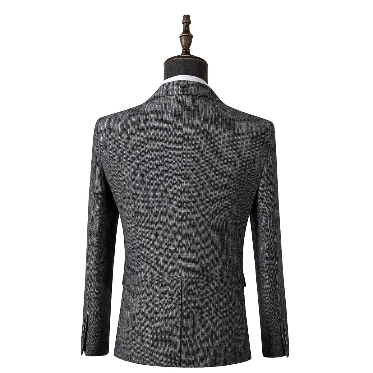 Herringbone Peak Lapel Business 3 Piece Suit Blazer Vest Trousers