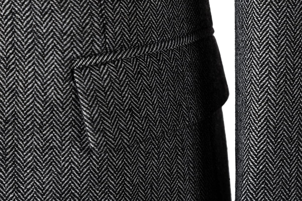 Herringbone Peak Lapel Business 3 Piece Suit Blazer Vest Trousers