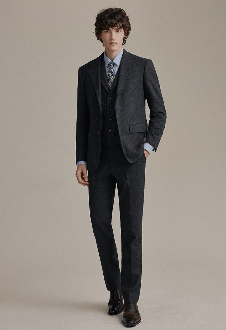 Tweed Slim Fit Wedding Business 3 Piece Suit Blazer Vest Trousers