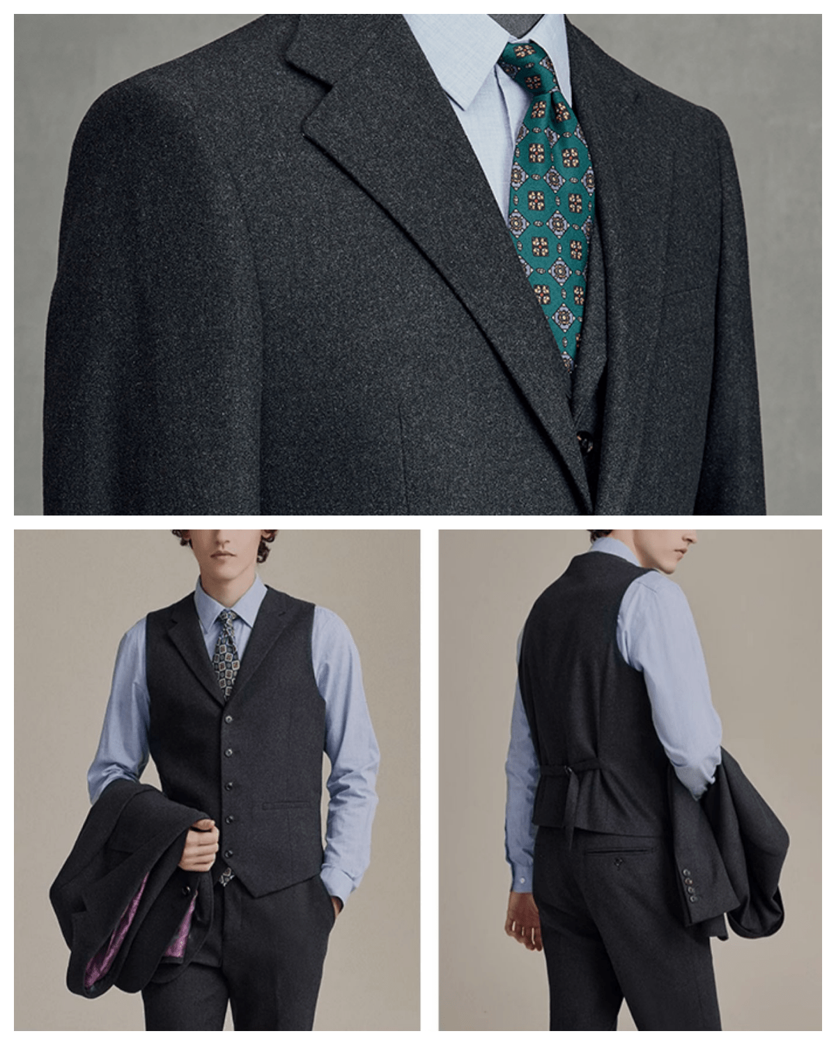 Tweed Slim Fit Wedding Business 3 Piece Suit Blazer Vest Trousers