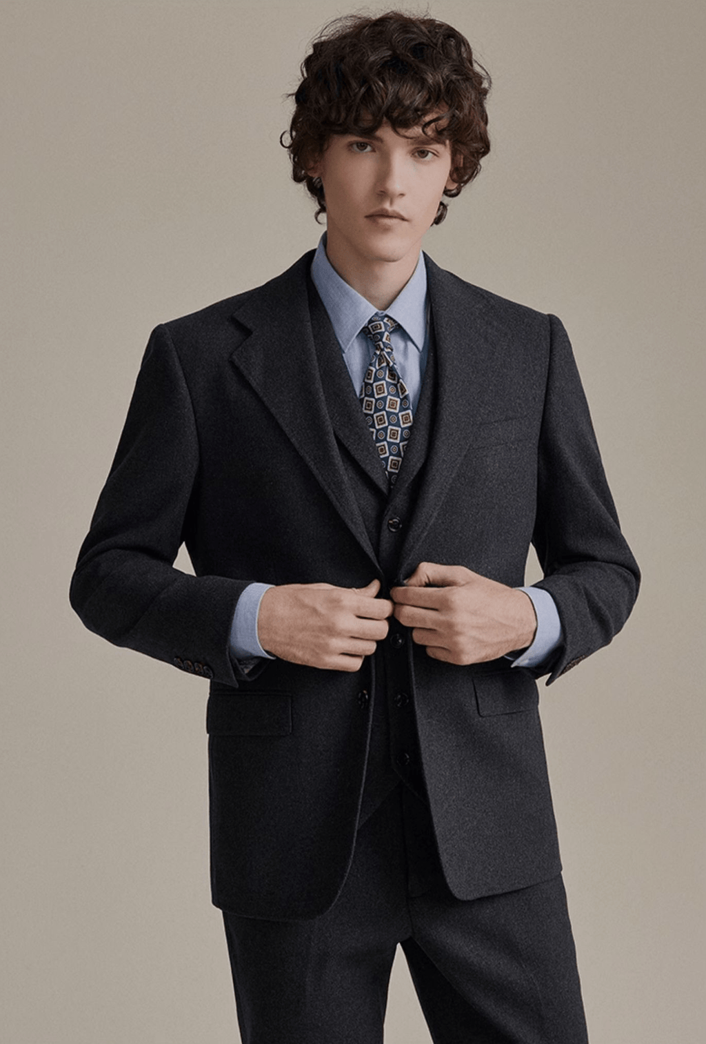 Tweed Slim Fit Wedding Business 3 Piece Suit Blazer Vest Trousers