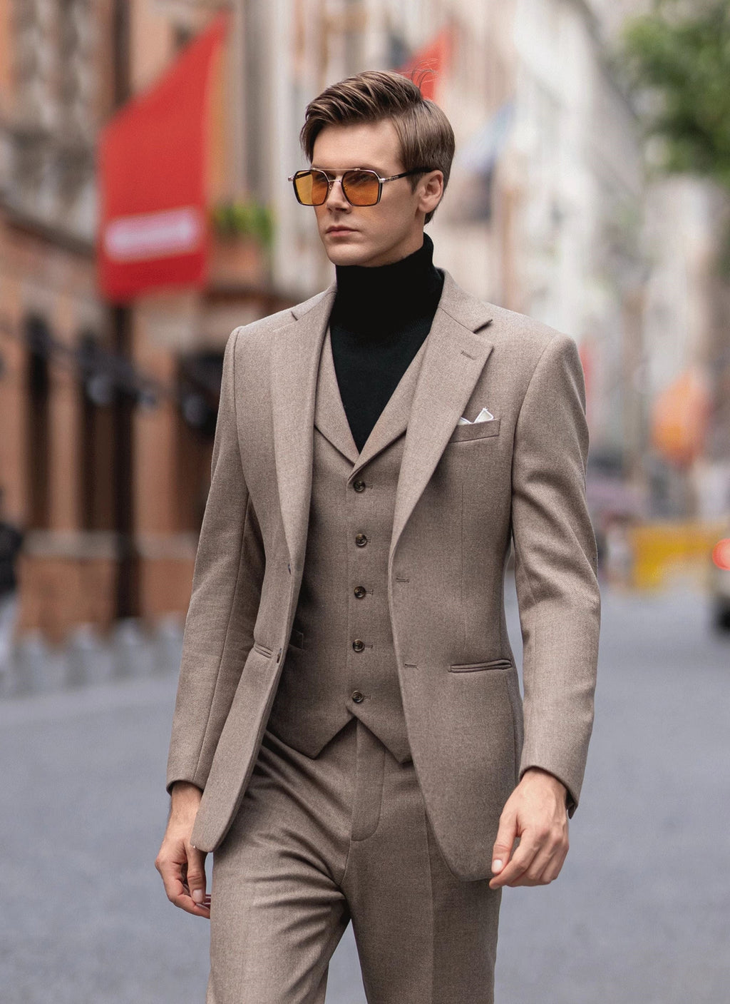 Tweed Slim Fit Wedding Business 3 Piece Suit Blazer Vest Trousers