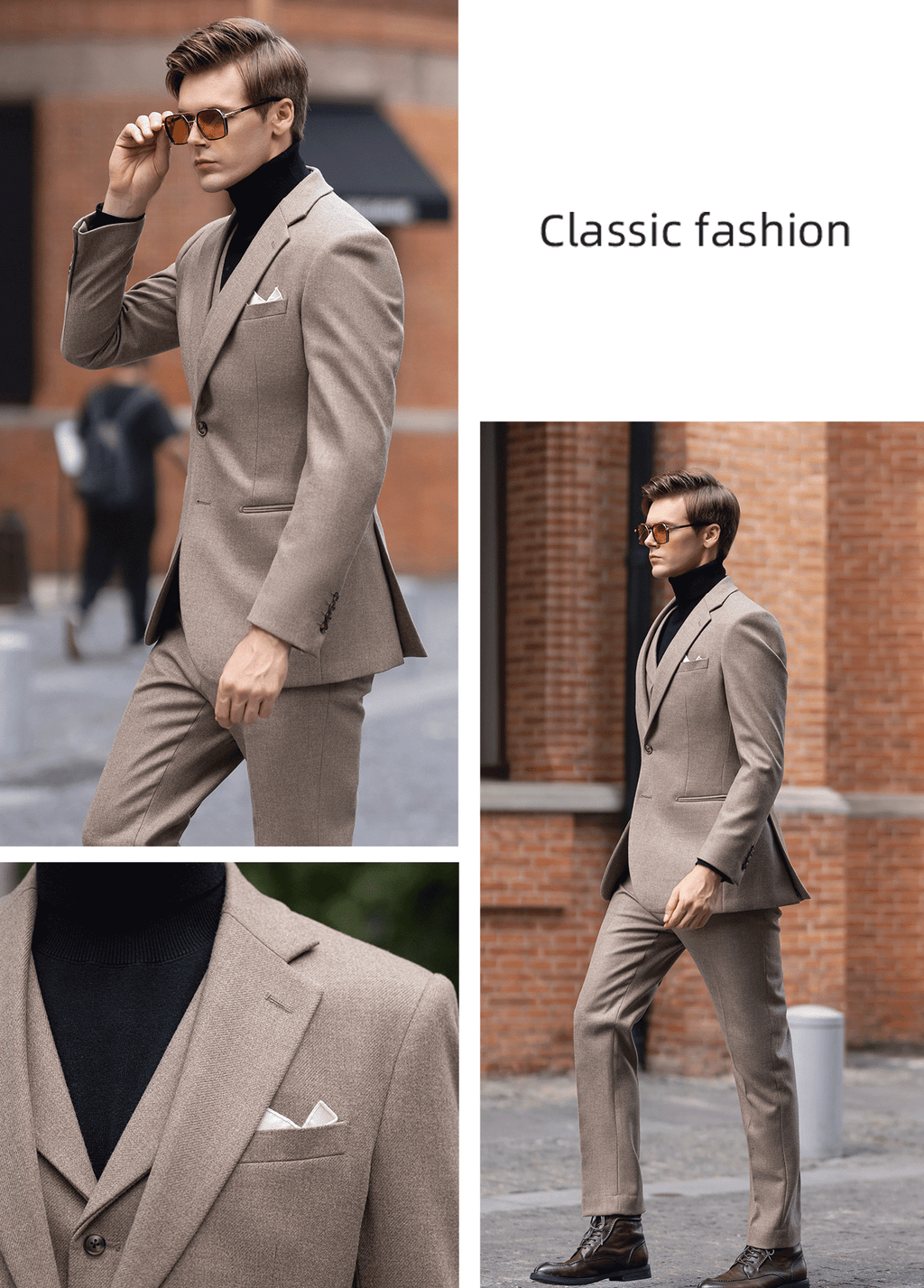 Tweed Slim Fit Wedding Business 3 Piece Suit Blazer Vest Trousers