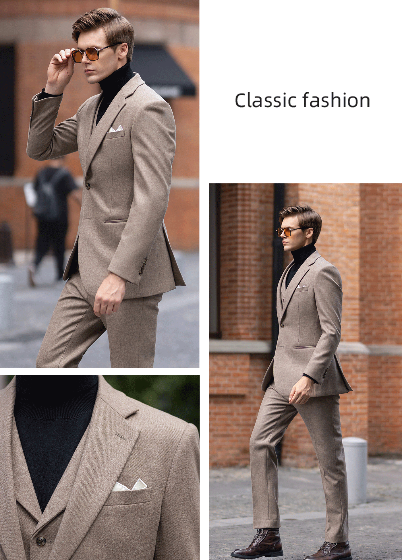 Tweed Slim Fit Wedding Business 3 Piece Suit Blazer Vest Trousers
