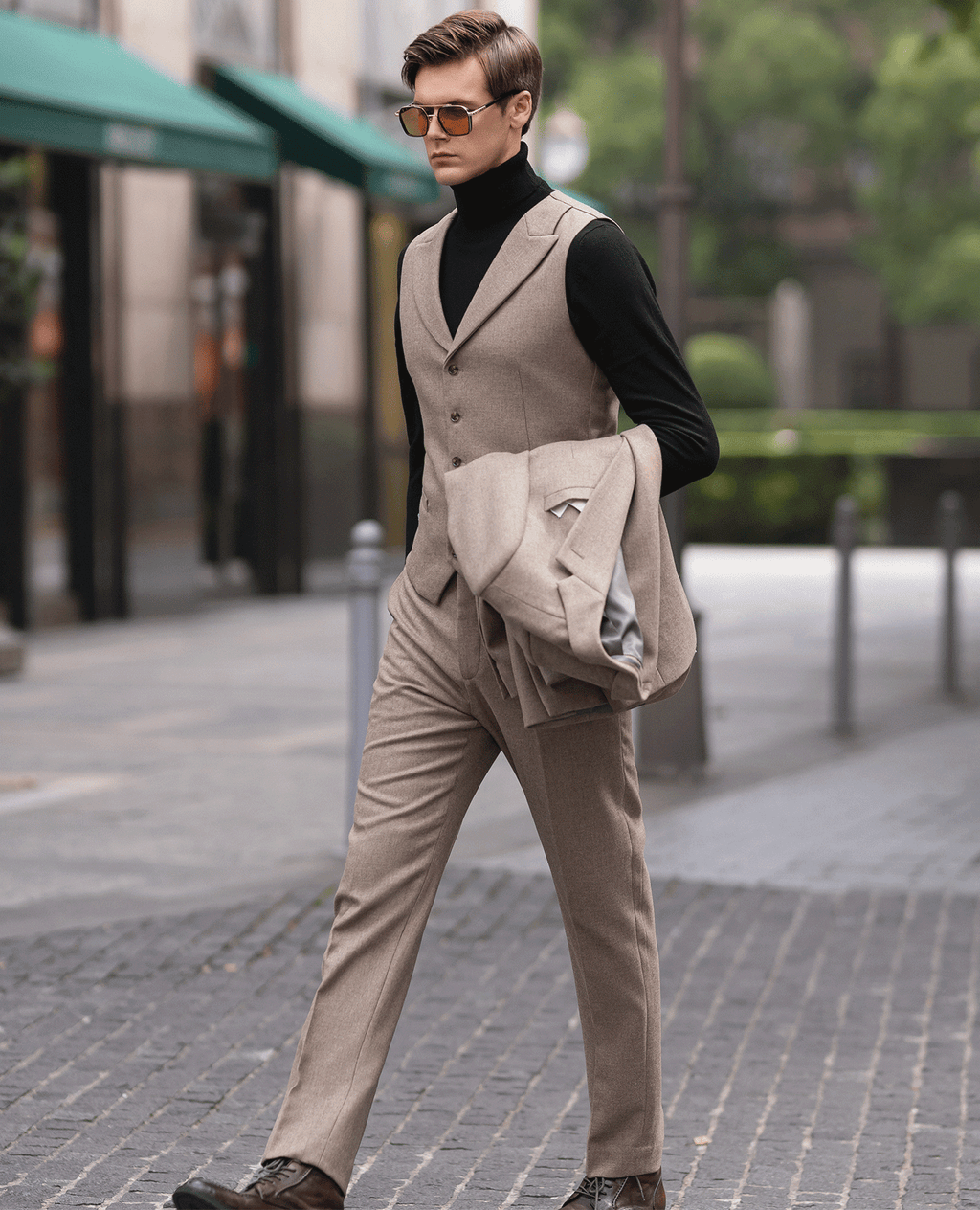 Tweed Slim Fit Wedding Business 3 Piece Suit Blazer Vest Trousers