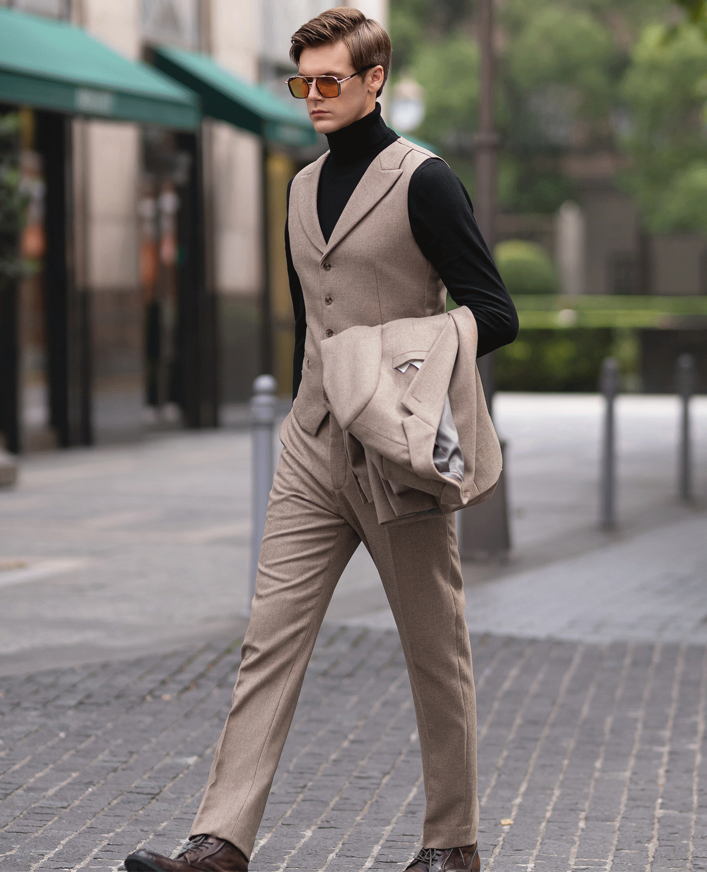 Tweed Slim Fit Wedding Business 3 Piece Suit Blazer Vest Trousers
