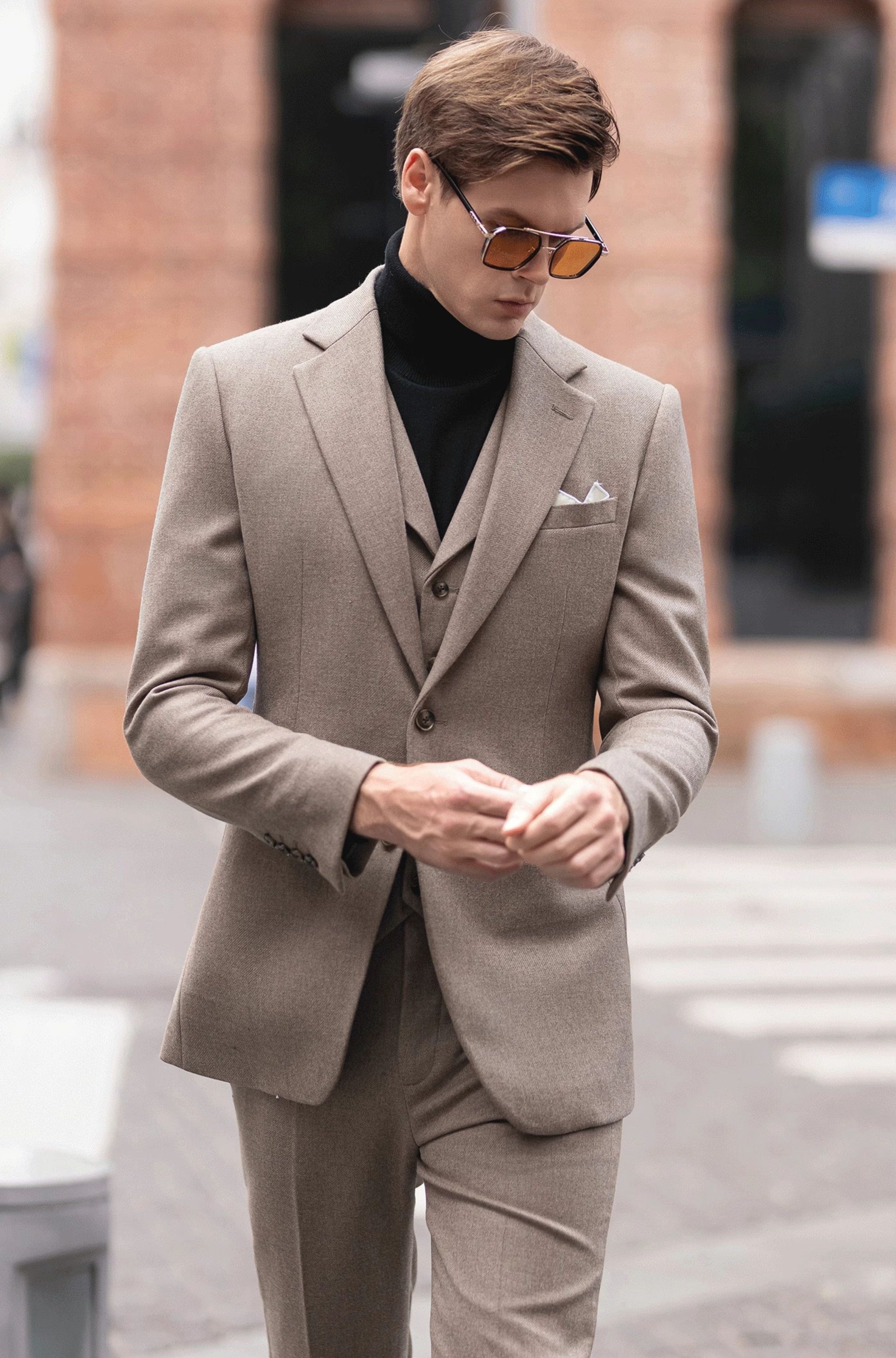 Tweed Slim Fit Wedding Business 3 Piece Suit Blazer Vest Trousers