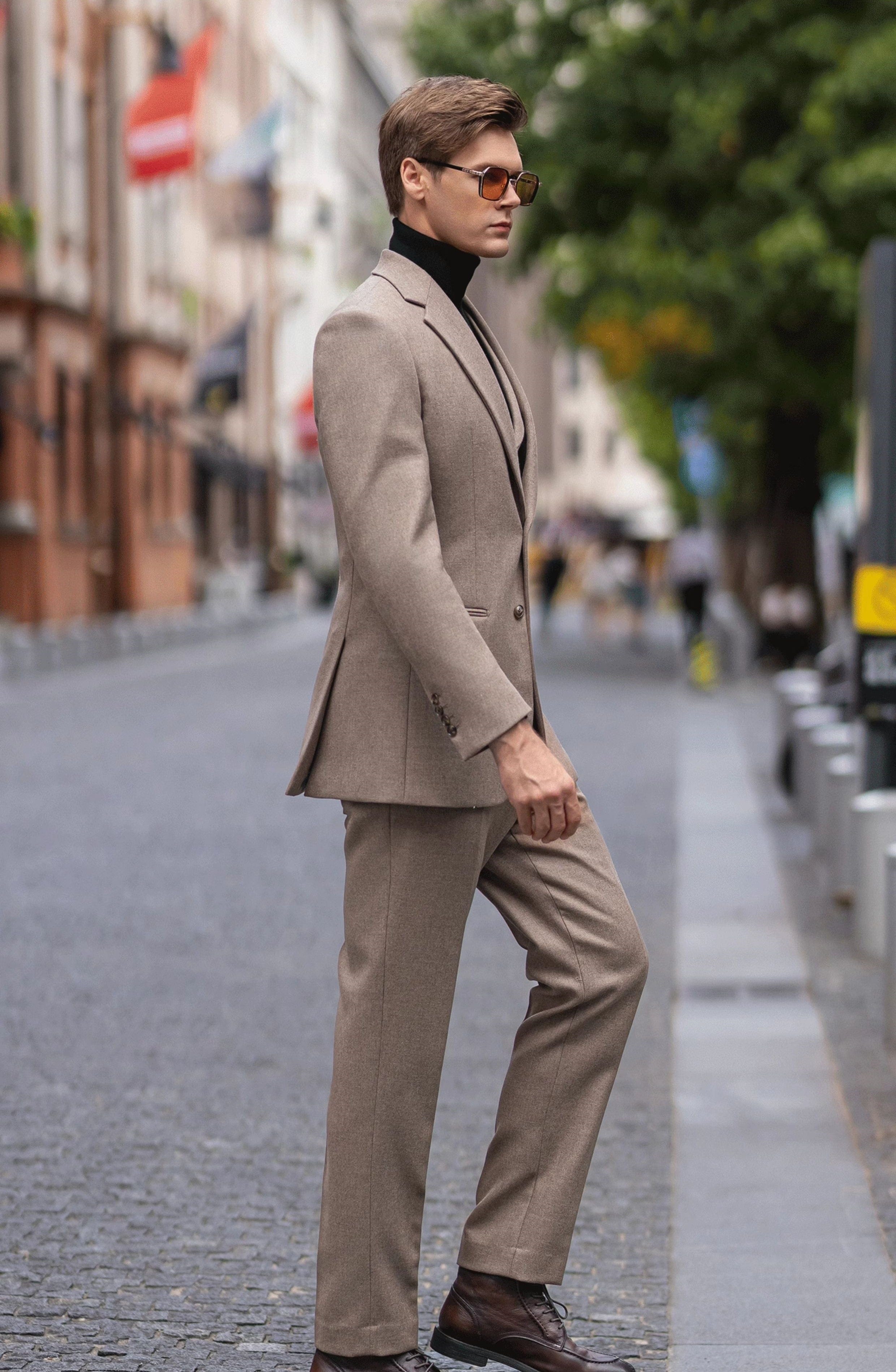 Tweed Slim Fit Wedding Business 3 Piece Suit Blazer Vest Trousers