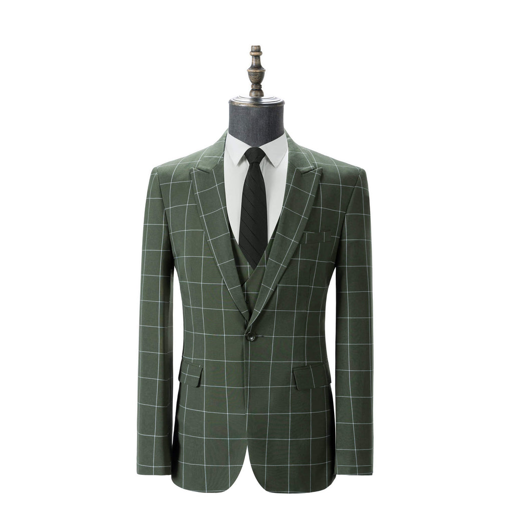 Plaid 3 Piece Suit Blazer Vest Trousers