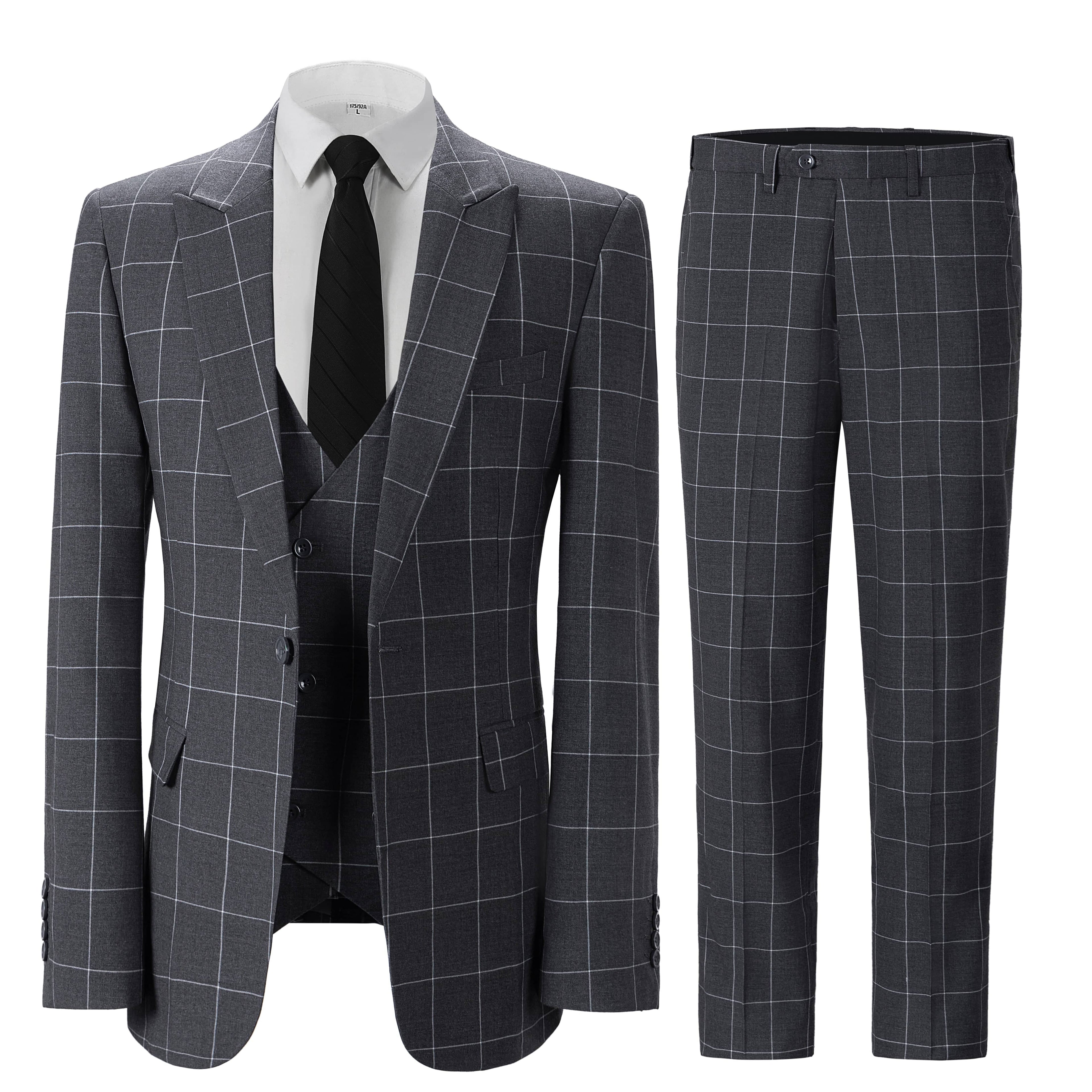 Plaid 3 Piece Suit Blazer Vest Trousers