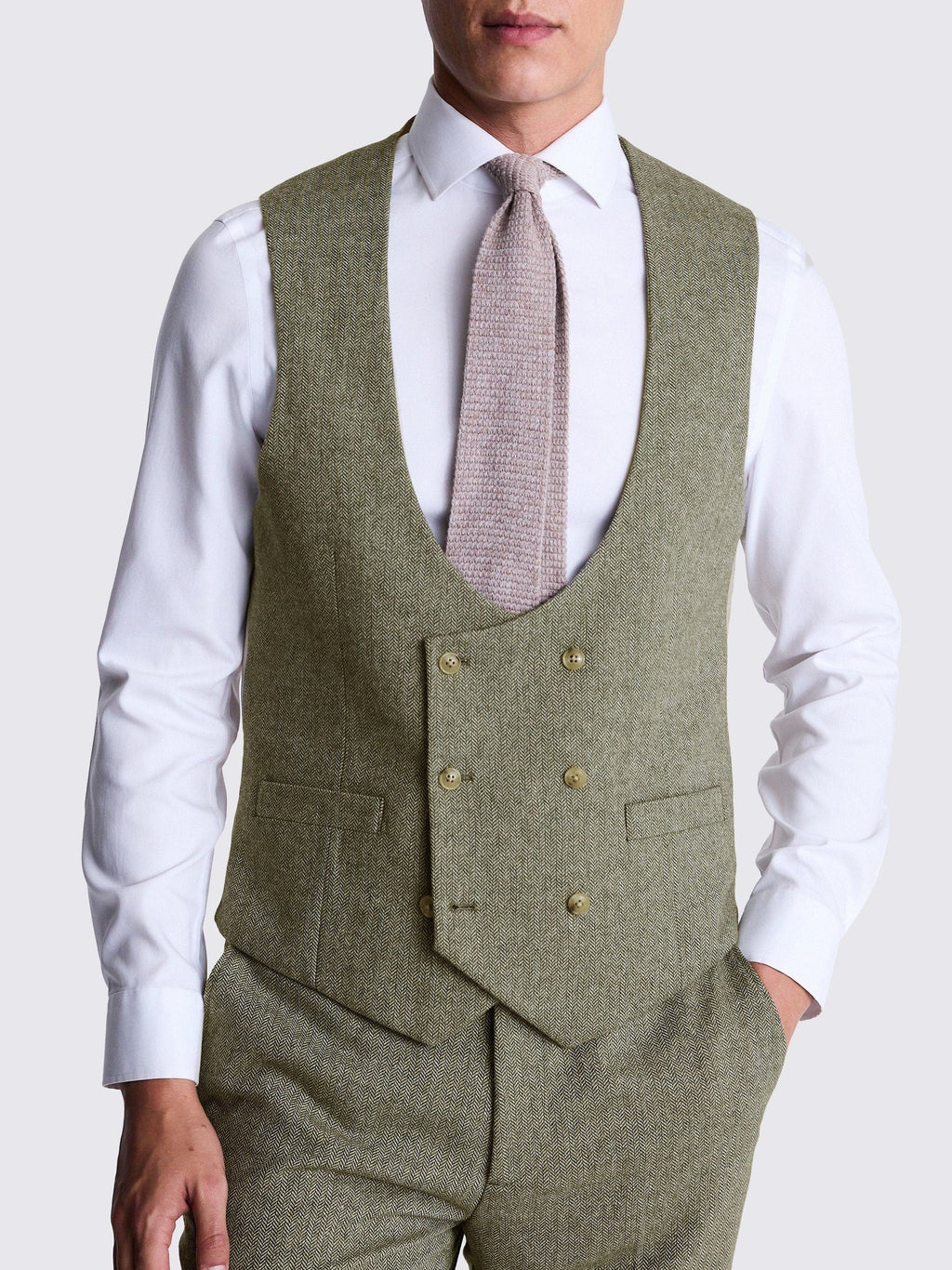 Herringbone Peak Lapel 3 Piece Suit Blazer Vest Trousers