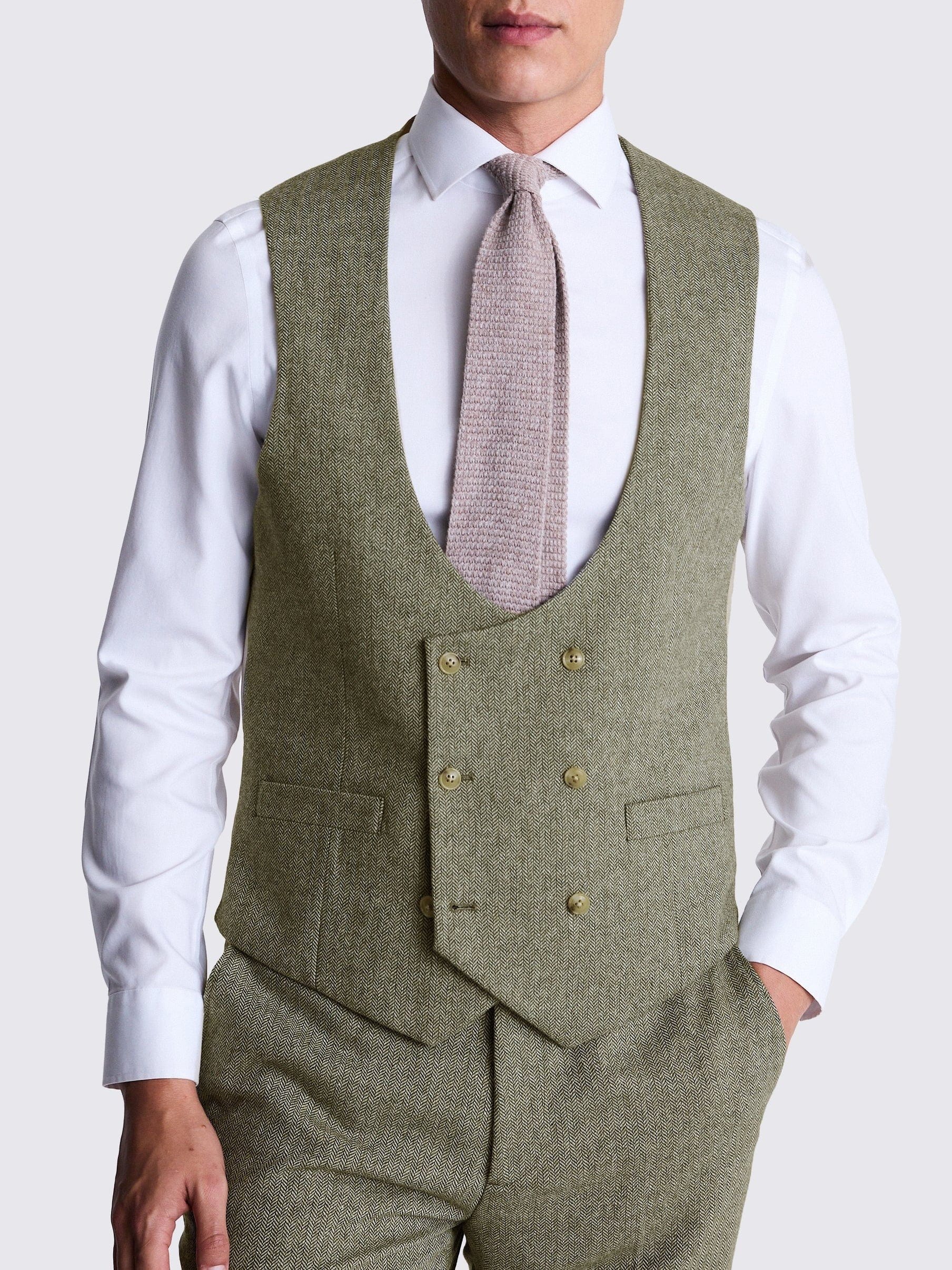 Herringbone Peak Lapel 3 Piece Suit Blazer Vest Trousers