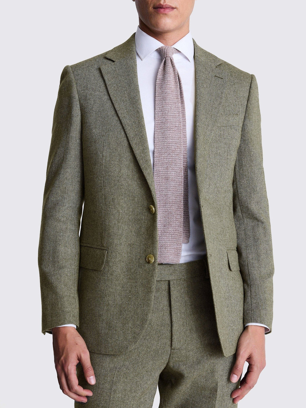 Herringbone Peak Lapel 3 Piece Suit Blazer Vest Trousers