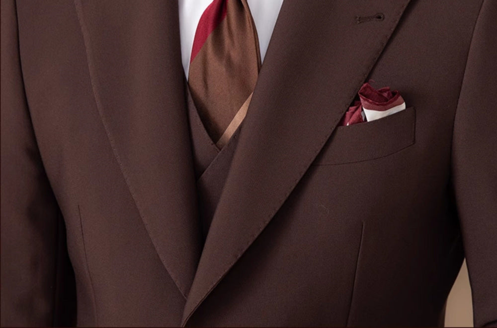 Peak Lapel Business 3 Piece Suit Blazer Vest Trousers