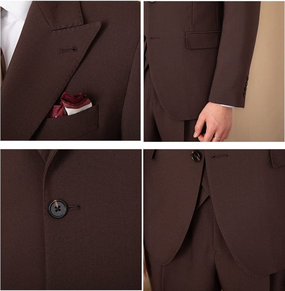 Peak Lapel Business 3 Piece Suit Blazer Vest Trousers