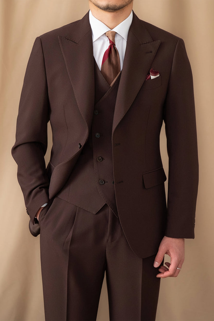 Peak Lapel Business 3 Piece Suit Blazer Vest Trousers