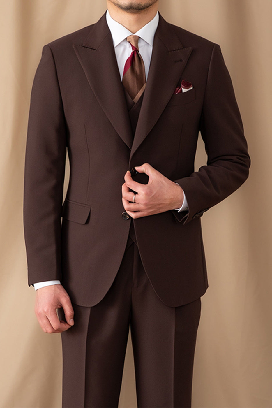 Peak Lapel Business 3 Piece Suit Blazer Vest Trousers