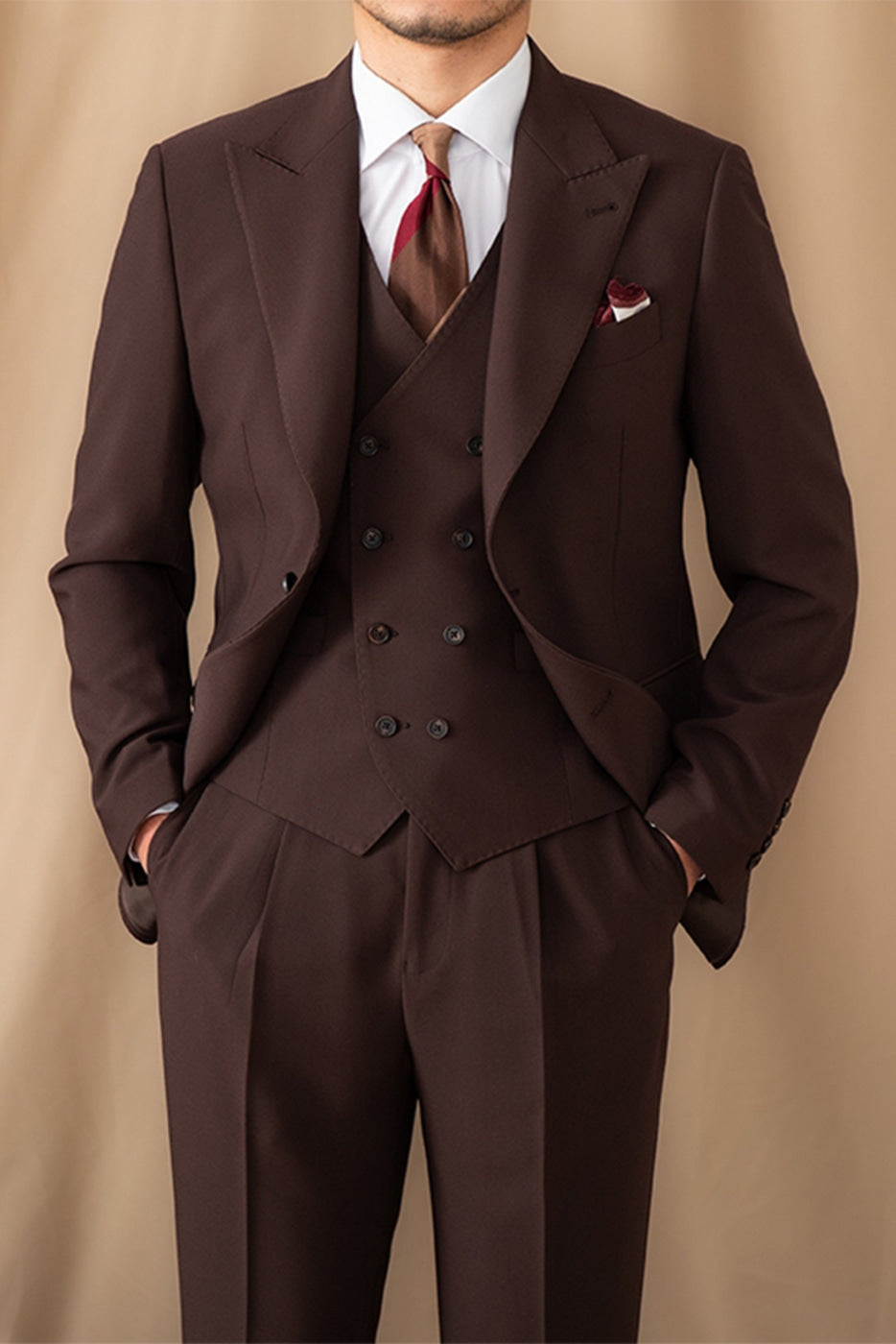 Peak Lapel Business 3 Piece Suit Blazer Vest Trousers