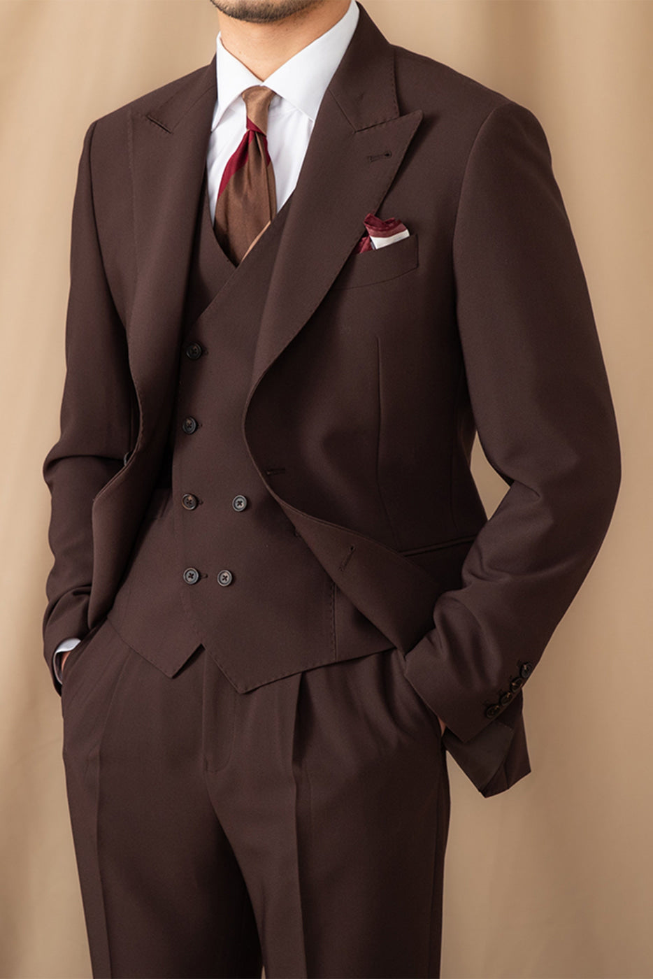 Peak Lapel Business 3 Piece Suit Blazer Vest Trousers