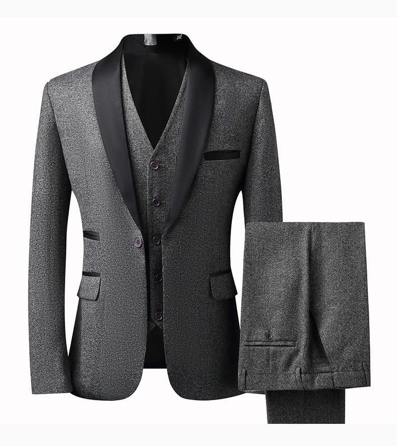 Tweed Peak Lapel 3 Piece Suit Blazer Vest Trousers