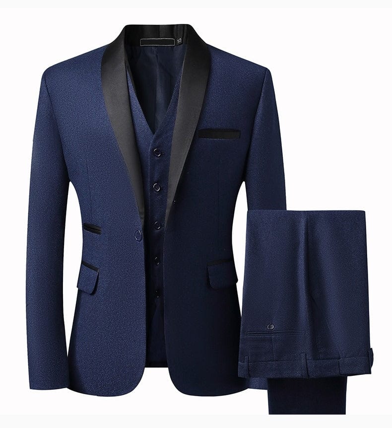 Tweed Peak Lapel 3 Piece Suit Blazer Vest Trousers