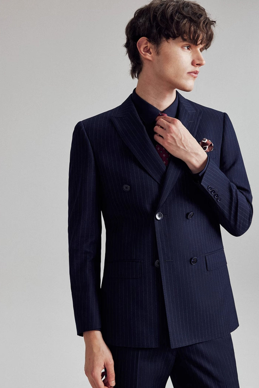 Striped Double Breasted Slim Fit Wedding Business 3 Piece Suit Blazer Vest Trousers