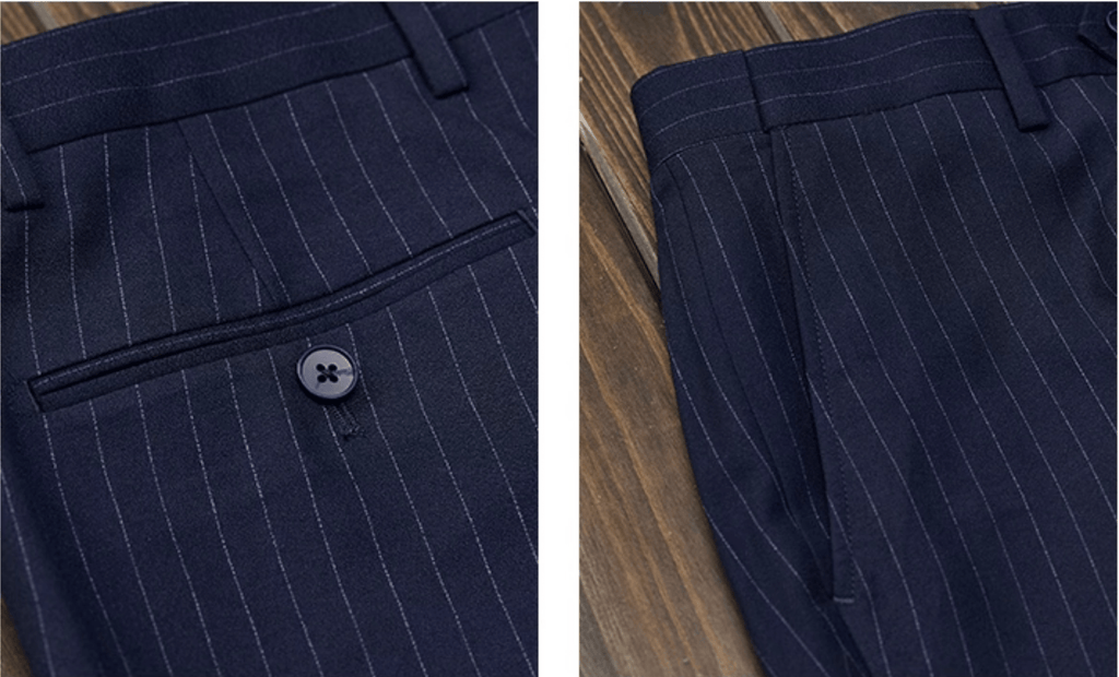 Striped Double Breasted Slim Fit Wedding Business 3 Piece Suit Blazer Vest Trousers