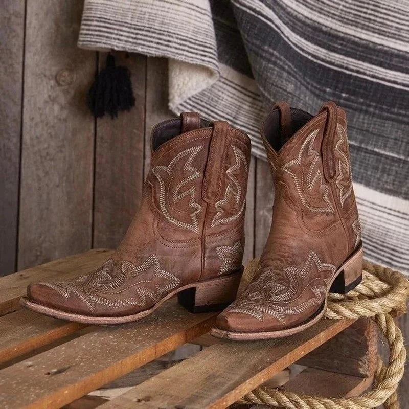 Embroidered Leather Cowboy Boots Western Chic Authentic