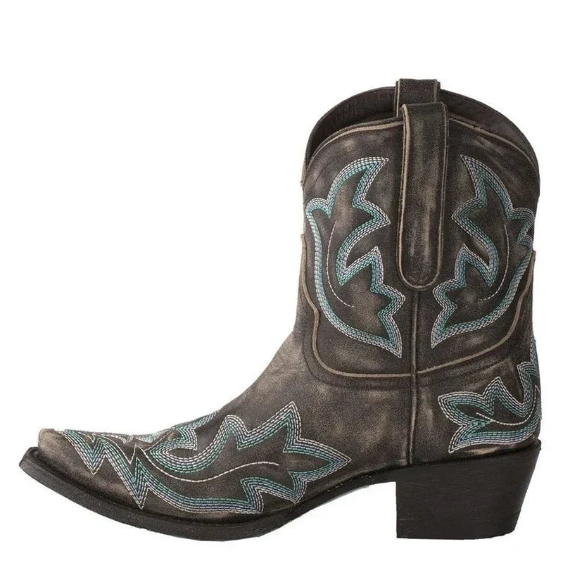 Embroidered Leather Cowboy Boots Western Chic Authentic