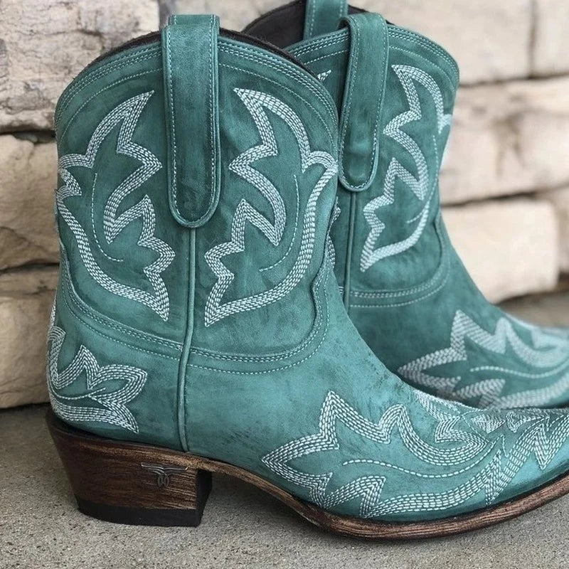 Embroidered Leather Cowboy Boots Western Chic Authentic