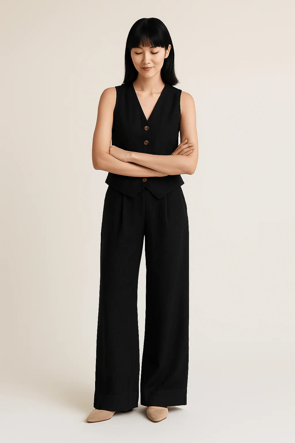 Women’s Linen Vest & Wide-Leg Trousers Set