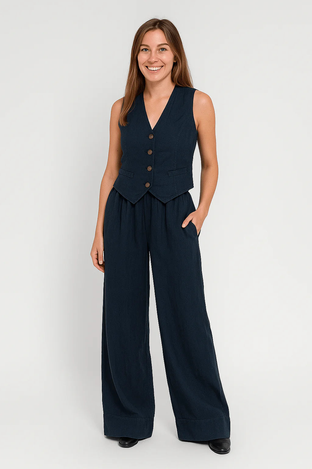 Women’s Linen Vest & Wide-Leg Trousers Set