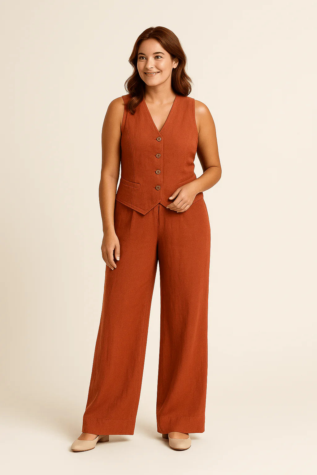 Women’s Linen Vest & Wide-Leg Trousers Set