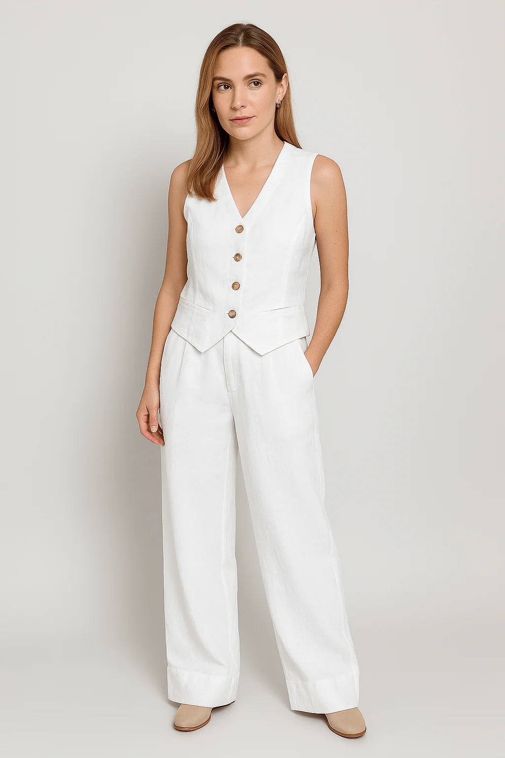 Women’s Linen Vest & Wide-Leg Trousers Set