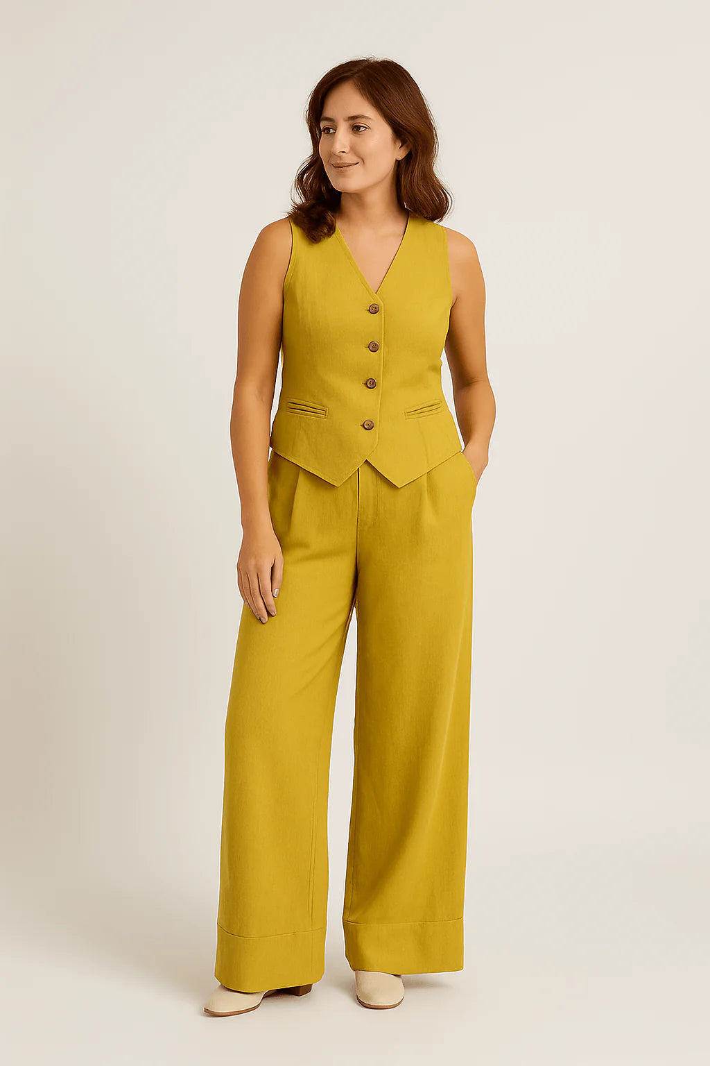 Women’s Linen Vest & Wide-Leg Trousers Set
