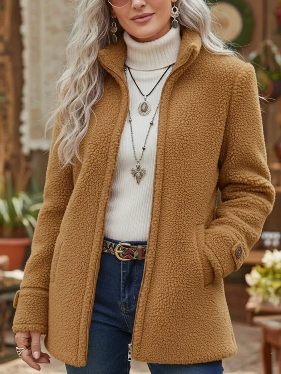 Stand Collar Jacket Full Zip Lambswool Feel Luxe Soft