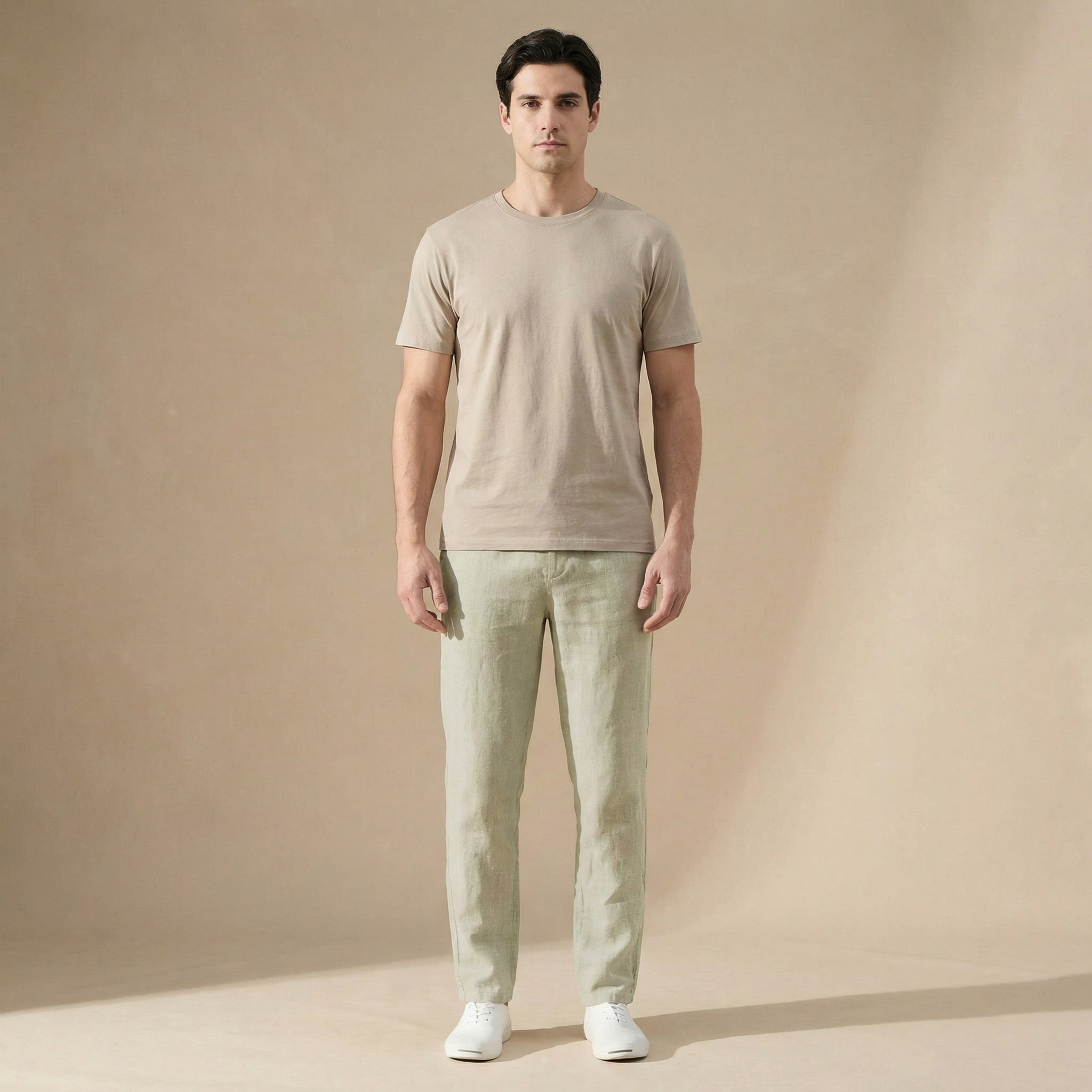 Men's Linen Summer Trousers Regular Fit Breathable Fabric Elastic Waist