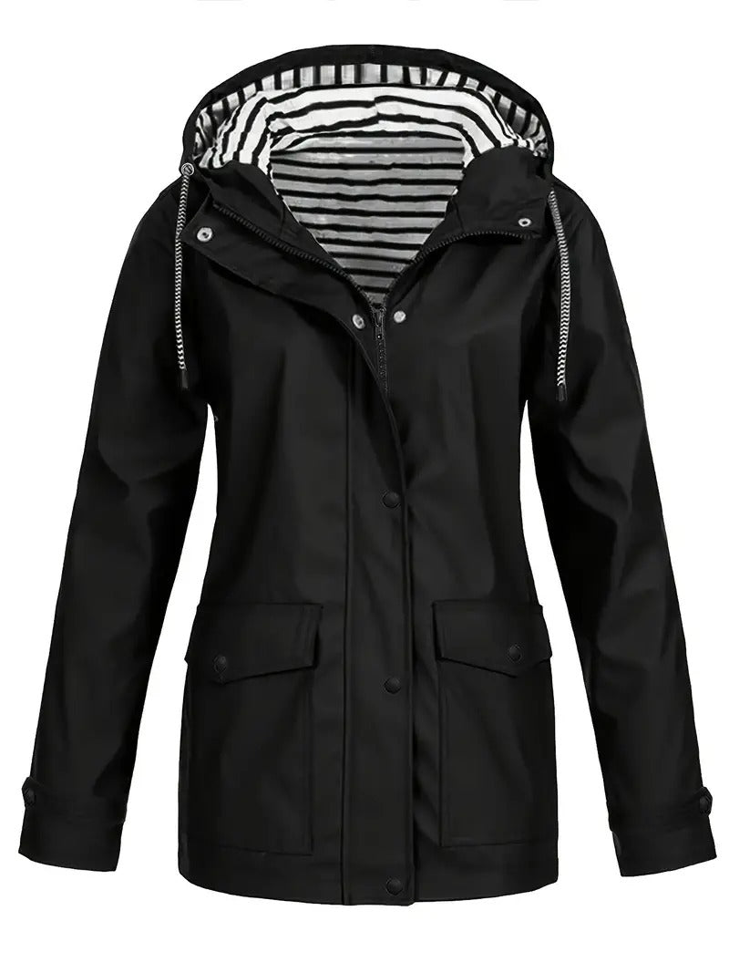 Striped Lined Zip Jacket Rain Coat Trendy Autumn Winter